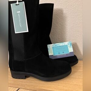 REVITALIGN Black Suede Mid-Calf Heeled Boots
